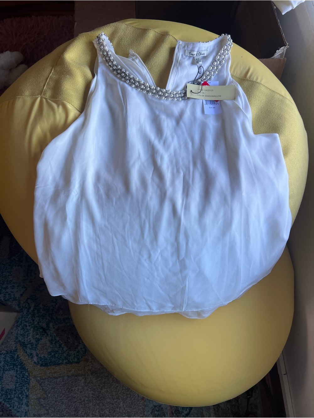 Beaded-Neck White Sleeveless Blouse by Love Tree